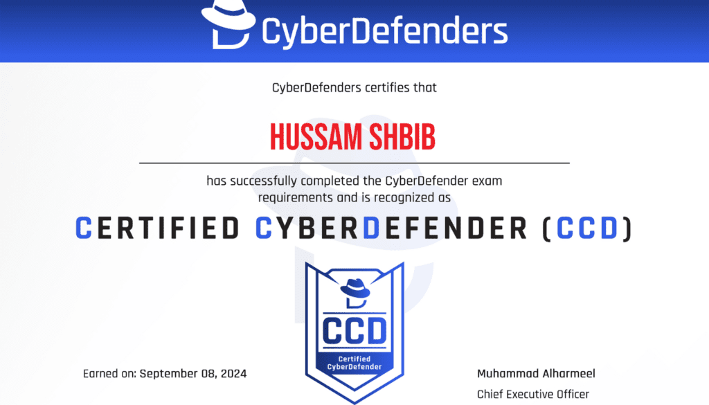 Certified CyberDefenders Husam Shbib